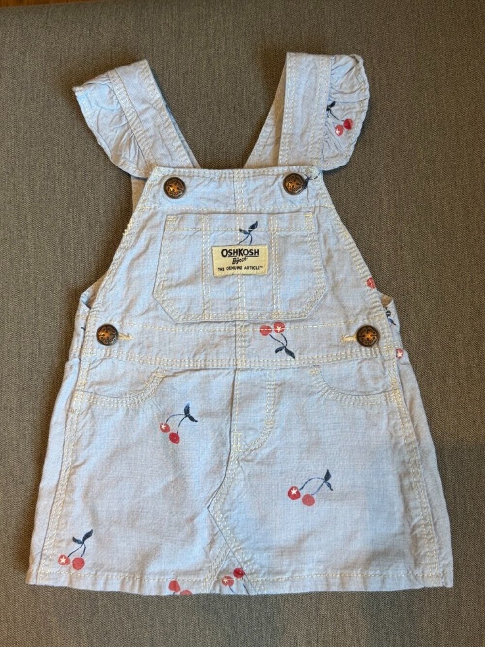 OshKosh Bigosh Overall Dress 6 Months Baby Girl Blue Cherries